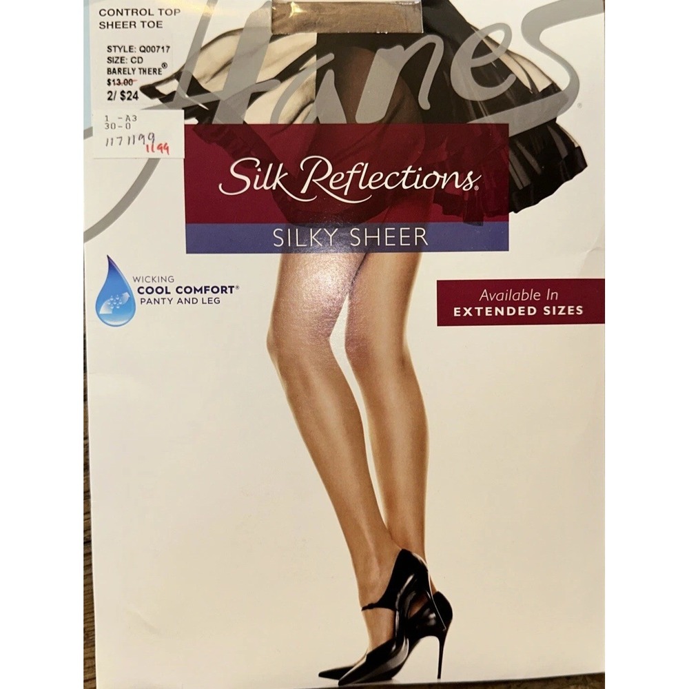 Hanes‎ Silk Reflections Silky Sheer Barely There CD Control Top Pantyhose